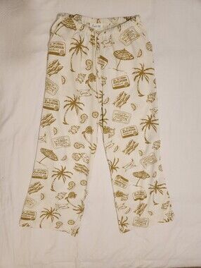 CALI 1850 Tinned Fish Linen Blend Pants M Green Sardines Anchovies Beach Coastal